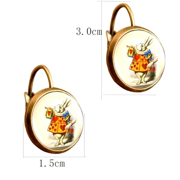 Alice In Wonderland White Rabbit In Courtyard Earrings Round Circular Earrings - Picture 4 of 6